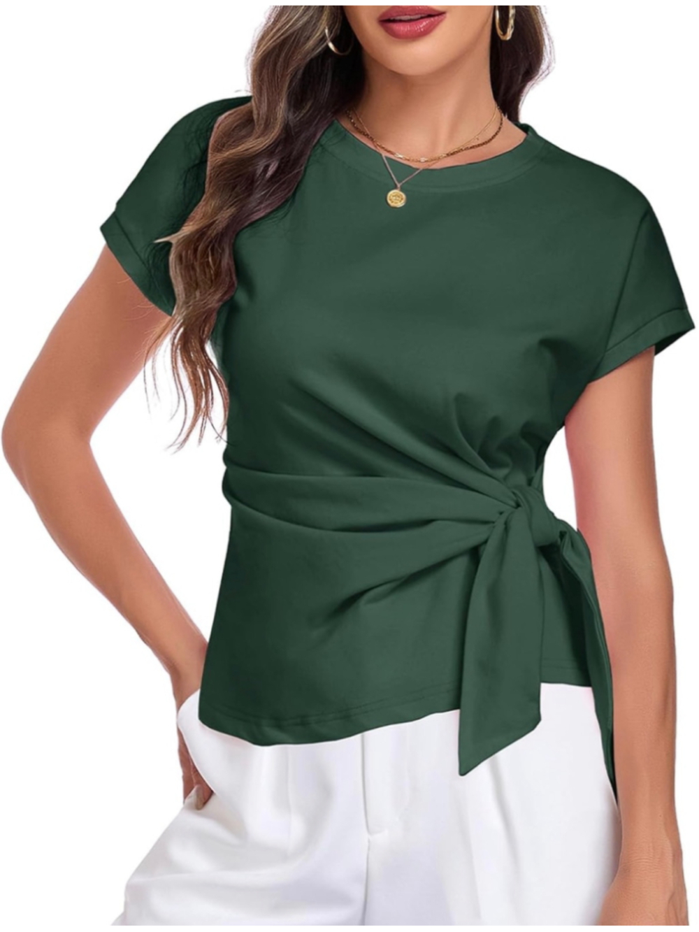 NEW Cap Sleeve T Shirt Tie Waist Crew Neck M